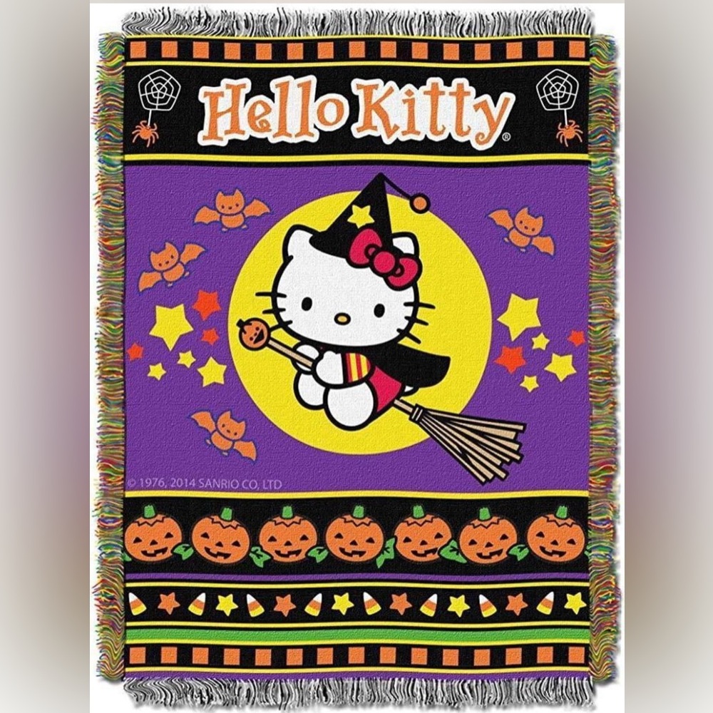 Hello Kitty Halloween Blanket - Purple, Black, and Yellow